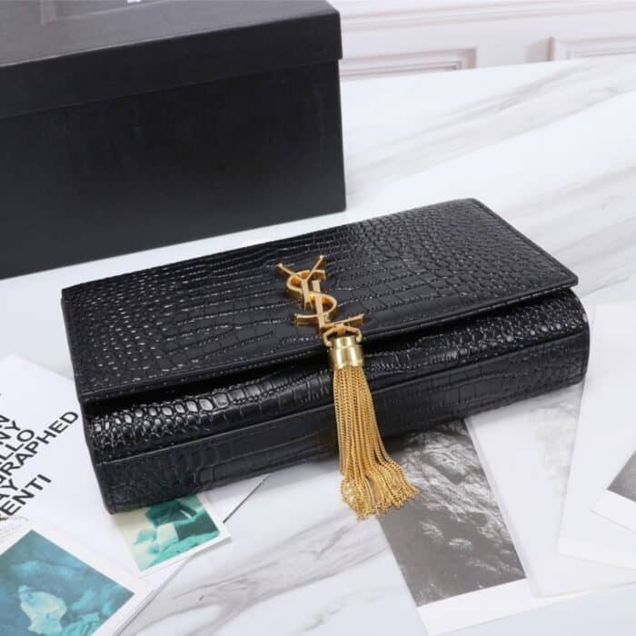 Saint Laurent Kate Medium Tassel In Crocodile Black 24cm - Image 5