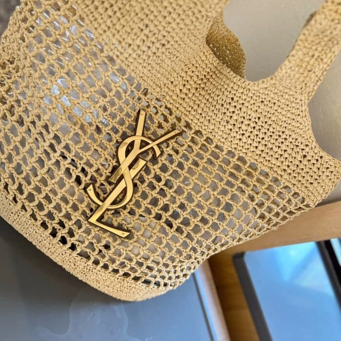 Saint Laurent Icare In Raffia Naturel And Brown Gold 36cm - Image 7