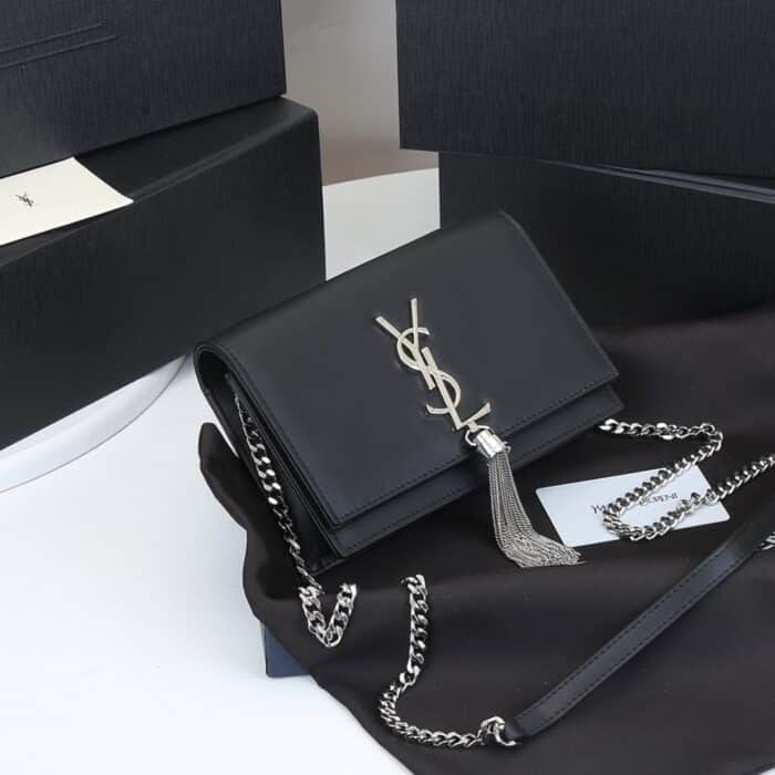 Saint Laurent Kate Small In Grain De Poudre Mirror Effect Black 20Cm - Image 8