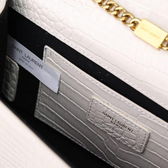 Saint Laurent Kate Medium Tassel In Crocodile White 24cm - Image 9