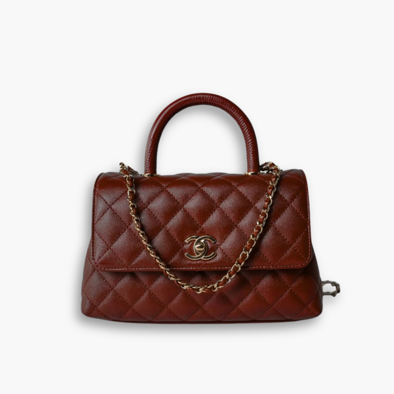 Chanel Coco Top Handle Flap Bag Garnet Red 26cm