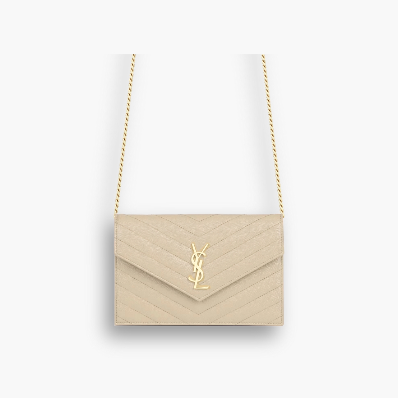 Saint Laurent Cassandre Envelope Chain Wallet Dark Beige 20cm