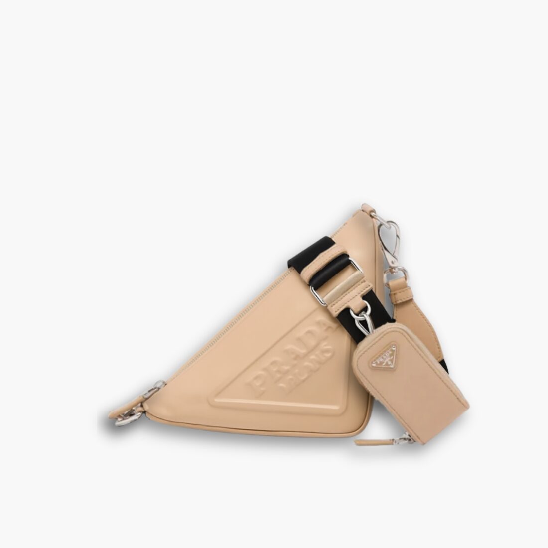 Prada Triangle Leather Shoulder Bag Sand Beige 27cm