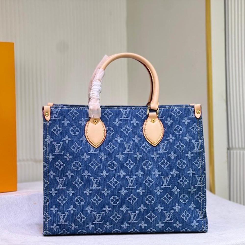 Louis Vuitton Onthego Tote Bag Denim Blue 35cm - Image 9