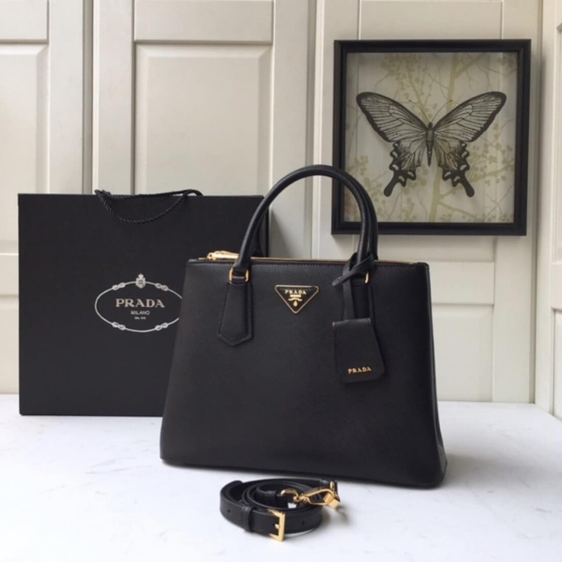 Prada Saffiano Leather Double Black 25Cm - Image 2