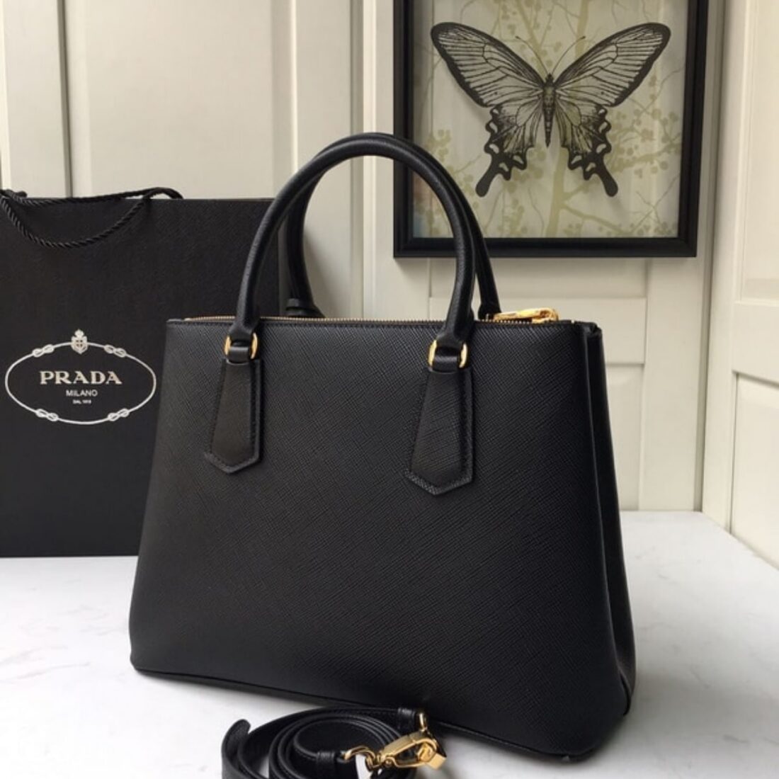 Prada Saffiano Leather Double Black 25Cm - Image 5