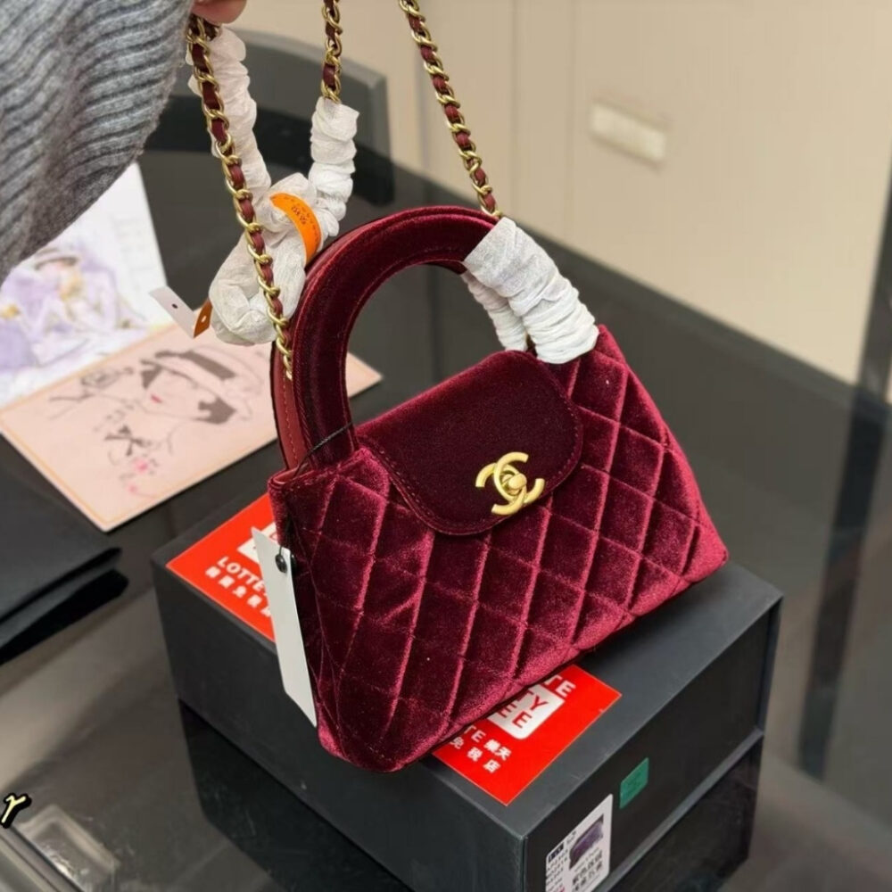 Alternative view of Chanel Kelly Mini Velvet Burgundy 19cm