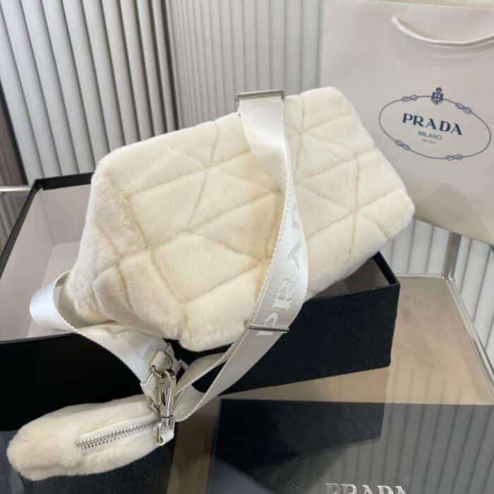 Prada Nappa Tote Bag Shearling White 26cm - Image 2