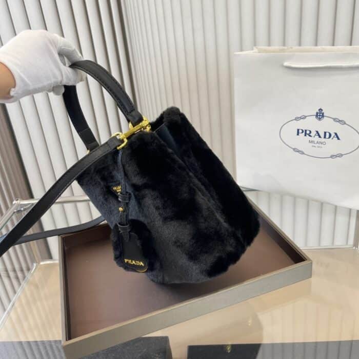 Prada Panier Shearling Bag Black 19cm 1BA373 2ECY F0009 V OOO - Image 2