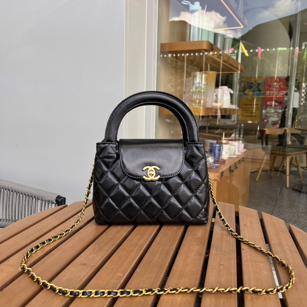 Alternative view of Chanel Kelly Mini Shopping Bag Shiny Aged Gold Tone Metal Black 19Cm AS4416 B14296 94305