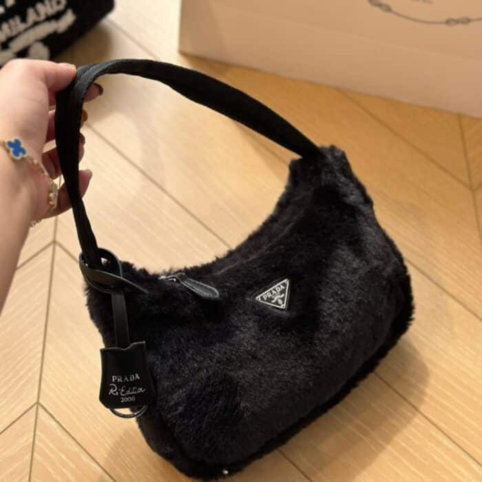 Prada Re Edition 2000 Bag In Shearling Black 23cm - Image 2
