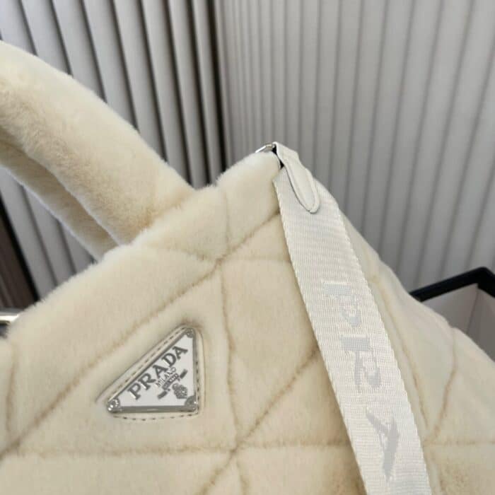 Prada Nappa Tote Bag Shearling White 26cm - Image 3