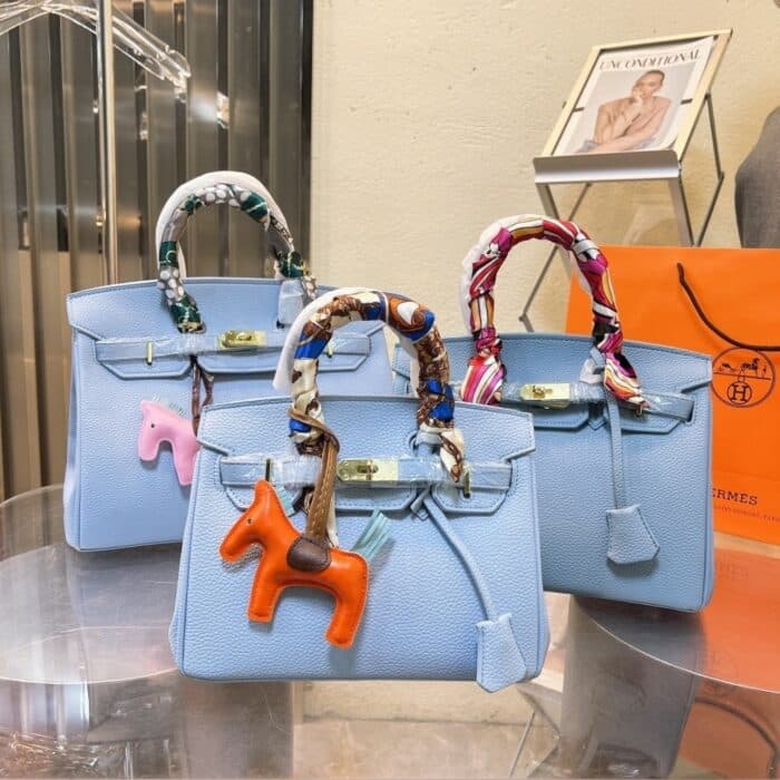 Hermes Birkin Togo Handbag Blue 30cm - Image 2