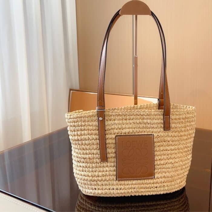 LOEWE Small Square Basket Bag Natural And Tan 27cm - Image 2