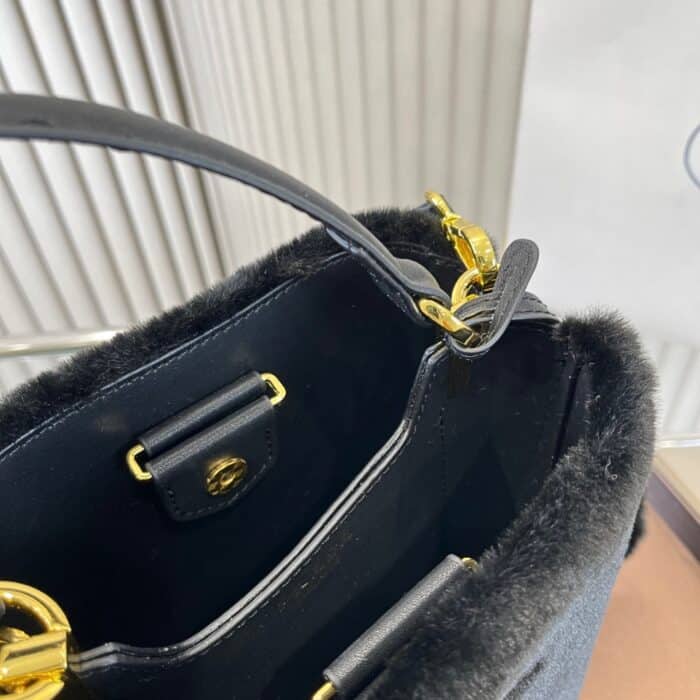 Prada Panier Shearling Bag Black 19cm 1BA373 2ECY F0009 V OOO - Image 3
