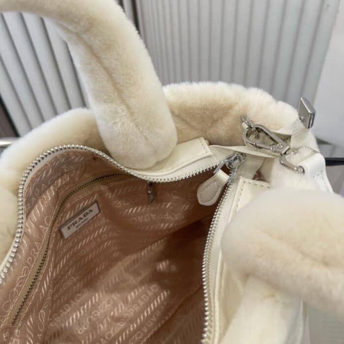 Prada Nappa Tote Bag Shearling White 26cm - Image 4