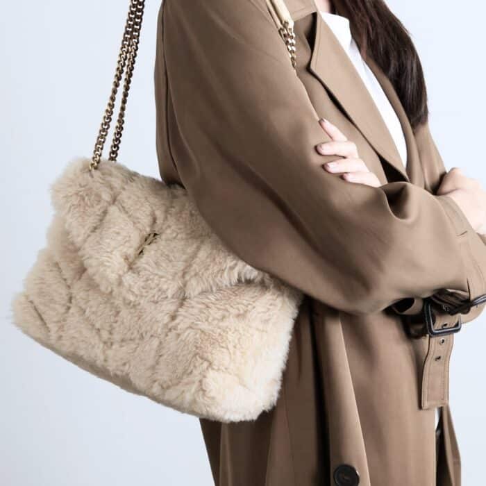 Saint Laurent Loulou Shearling Puffer Bag Beige 28cm - Image 3