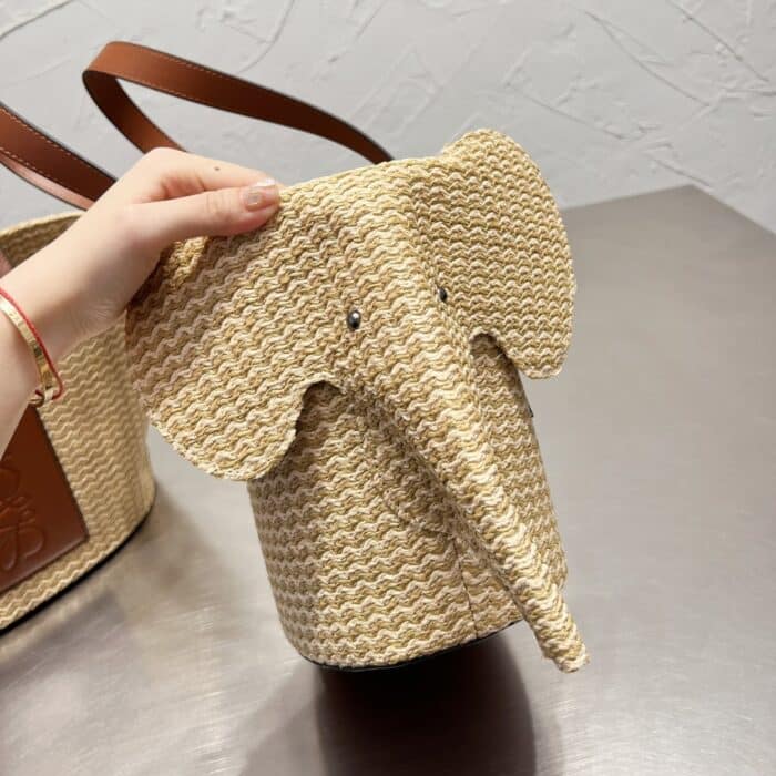 Loewe Small Elephant Basket Bag Natural And Tan 25cm A546T37X01 2435 - Image 4
