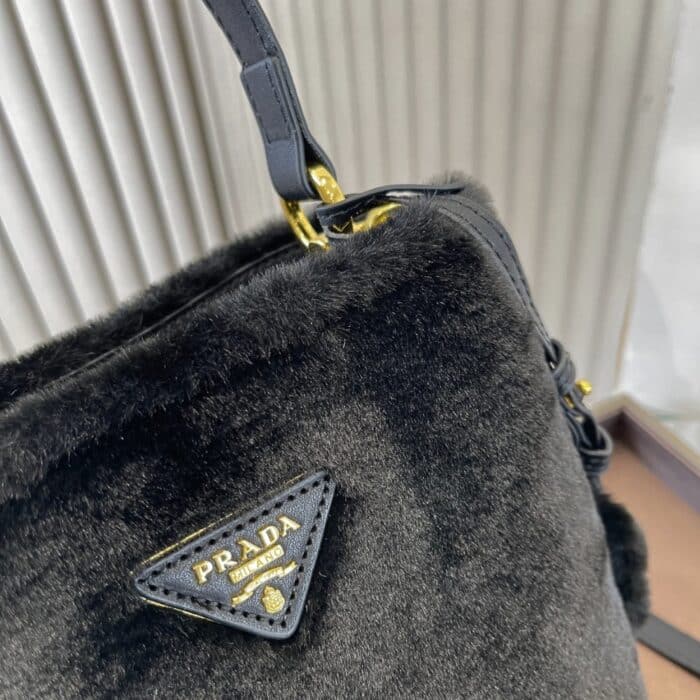 Prada Panier Shearling Bag Black 19cm 1BA373 2ECY F0009 V OOO - Image 5