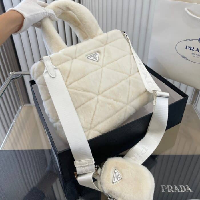 Prada Nappa Tote Bag Shearling White 26cm - Image 5
