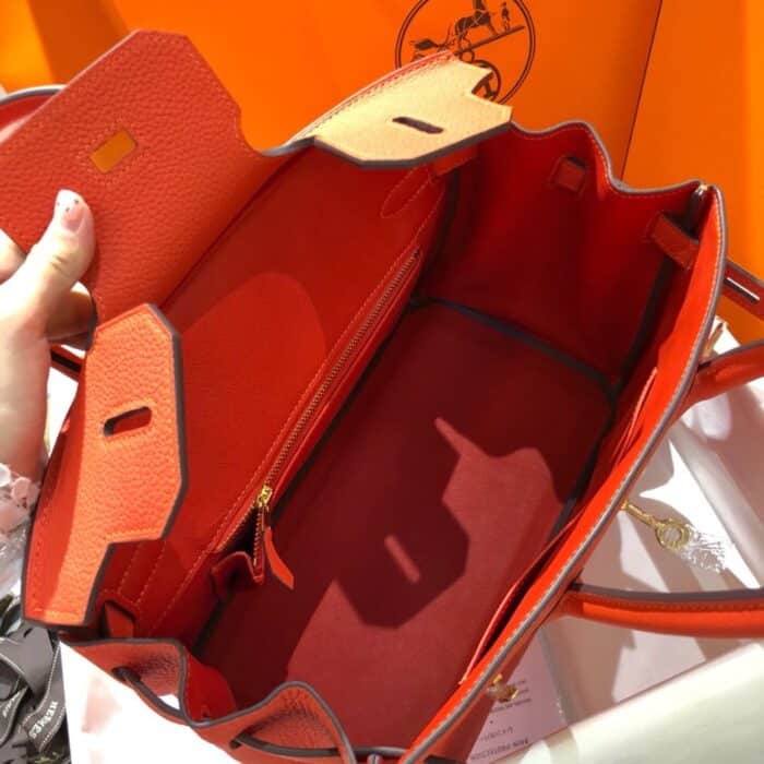 Hermes Birkin 25 Bag Togo Flame Orange 25cm - Image 4