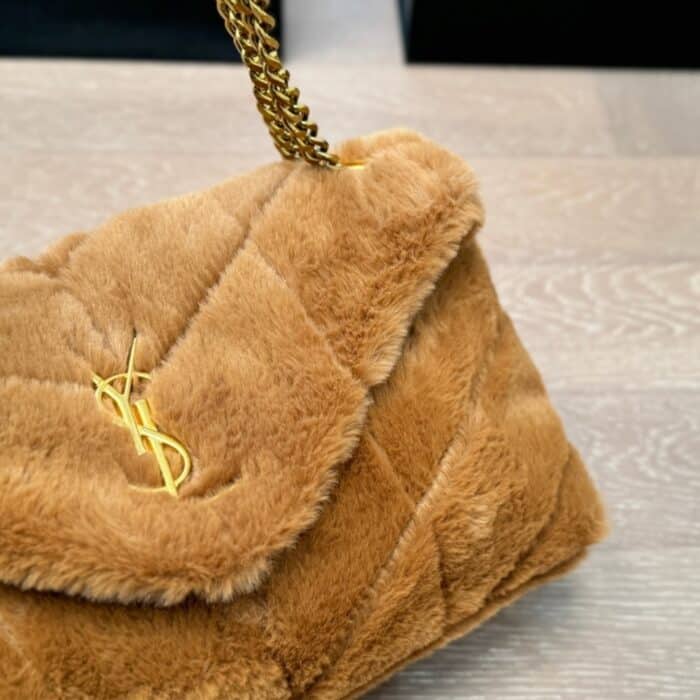 Saint Laurent Loulou Shearling Puffer Bag Brown 28cm P00589743 - Image 5