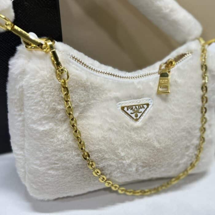 Prada Re Edition Mini Bag Shearling White 24cm 1BC204 2EC9 F0009 V ZOO - Image 6