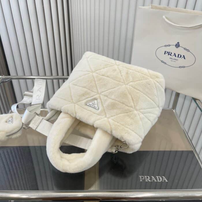 Prada Nappa Tote Bag Shearling White 26cm - Image 6