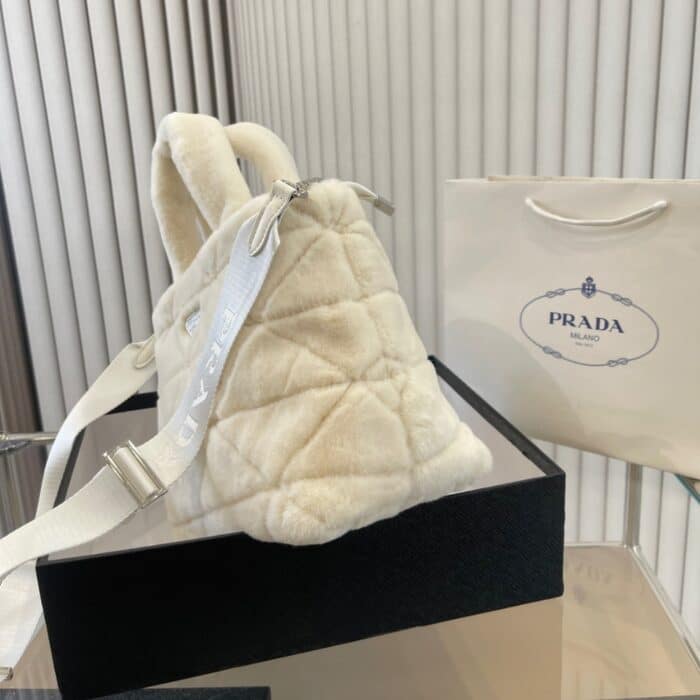 Prada Nappa Tote Bag Shearling White 26cm - Image 8