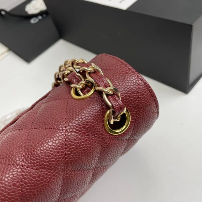 Chanel Classic Double Flap Bag Carviar Burgundy 25cm - Image 5
