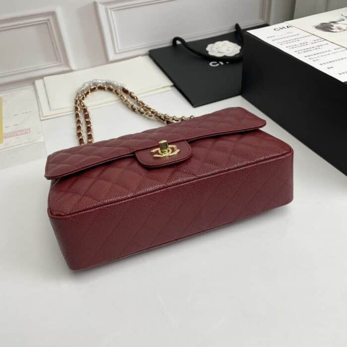 Chanel Classic Double Flap Bag Carviar Burgundy 25cm - Image 4