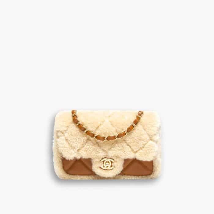 Chanel Flap Bag Shearling Brown 18cm AS5149 B18194 NZW48