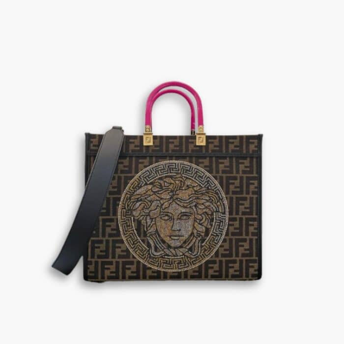 Fendi X Versace Fendace Sunshine Small Tote Bag FF Brown 35cm