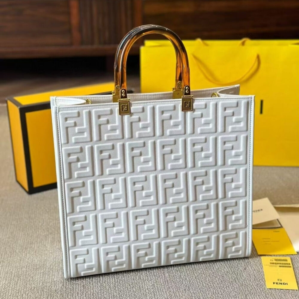 Alternative view of Fendi Sunshine Medium Shopper White Leather 35cm 8BH386AMCVF0QVL