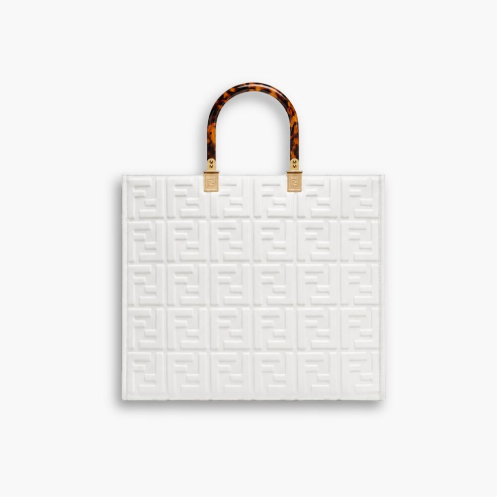 Fendi Sunshine Medium Shopper White Leather 35cm 8BH386AMCVF0QVL
