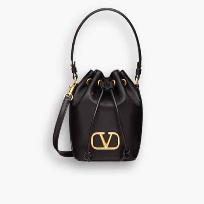 Valentino Mini Vlogo Signature Bucket Bag Black 22cm