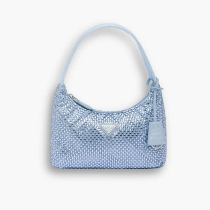 Prada Re Edition Mini Satin With Crystals Light Blue 22Cm 1BC515 2AWL F0076 V OOO