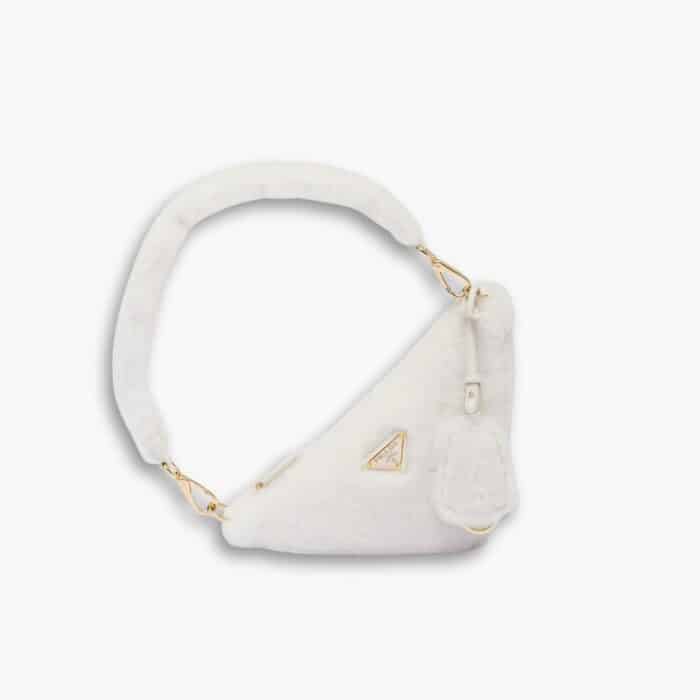 Prada Shearling Triangle Crossbody Bag White 18cm 1BC5432EC9F0009VZOO