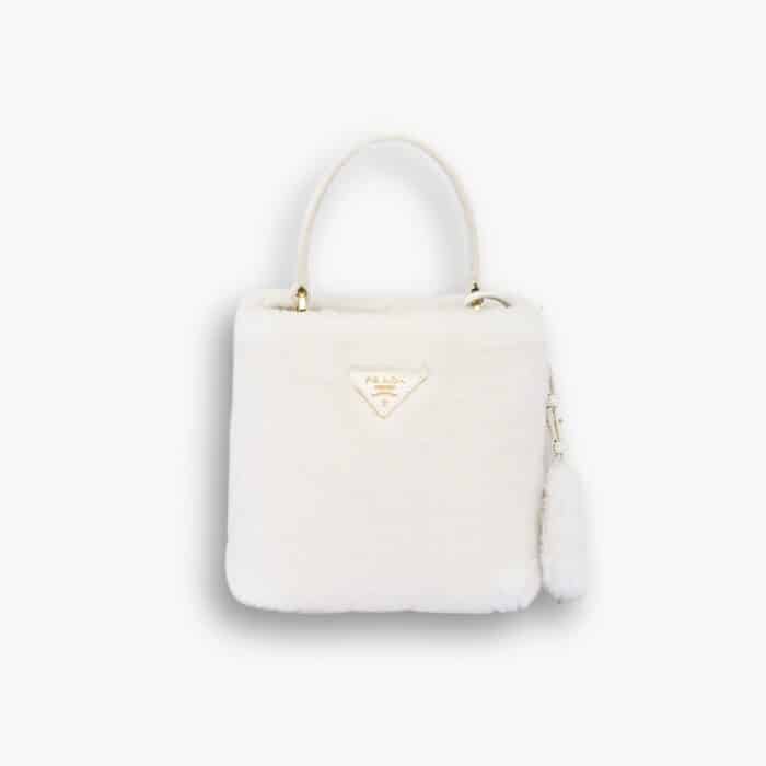 Prada Panier Shearling Bag In White 19cm 1BA373 2ECY F0009 V OOO