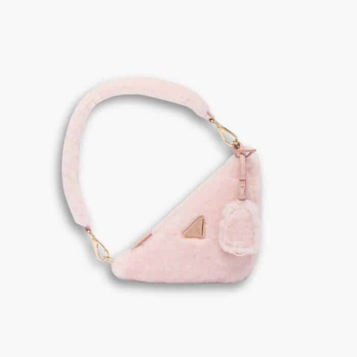Prada Shearling Triangle Crossbody Bag Pink 18cm 1BC5432EC9F0615VZOO