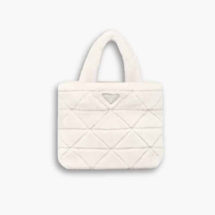 Prada Nappa Tote Bag Shearling White 26cm