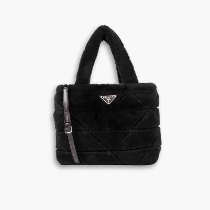 Prada Nappa Tote Bag Shearling Black 26cm
