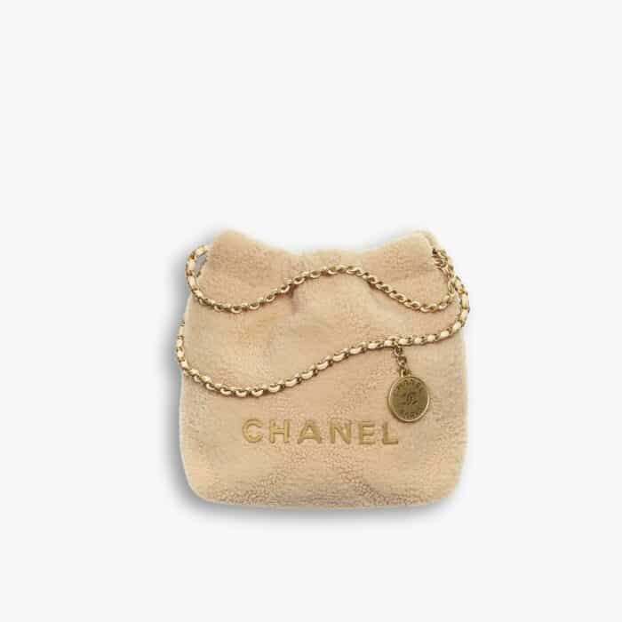 Chanel 22 Mini Handbag Shearling Ecru 20cm AS3980 B18299 NZZG0