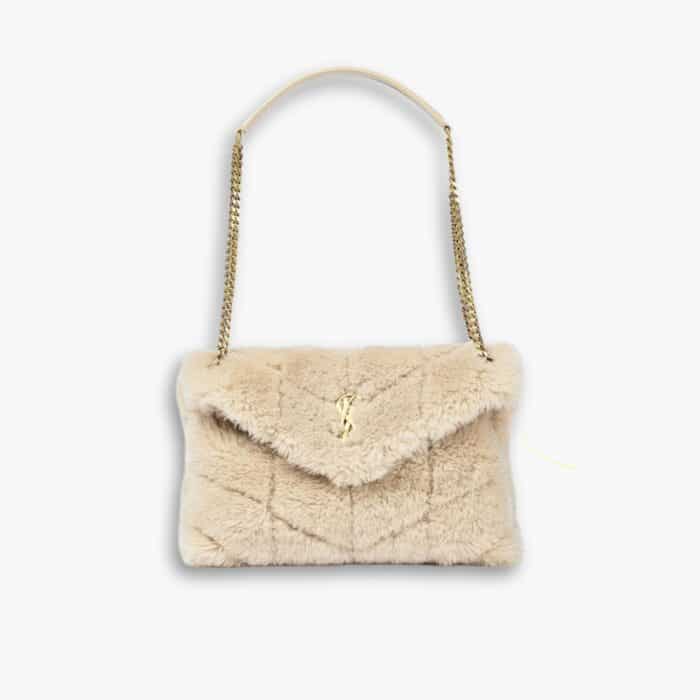 Saint Laurent Loulou Shearling Puffer Bag Beige 28cm