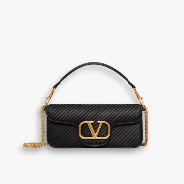 Valentino Garavani Locò Pleated Nappa Black 26cm