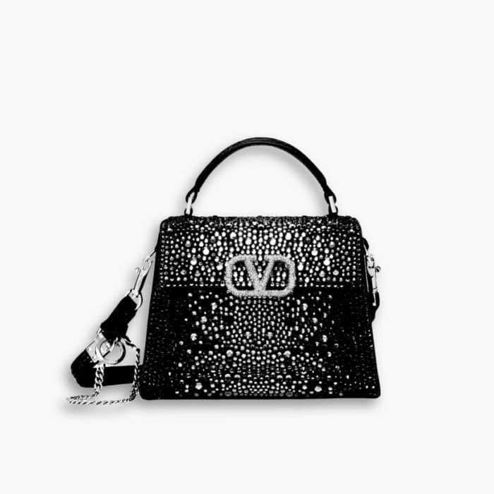 Valentino Garavani Vsling Crystal Embellished Bag In Black 19cm
