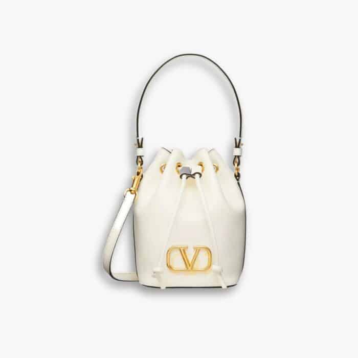 Valentino Mini Vlogo Signature Bucket Bag White 22cm