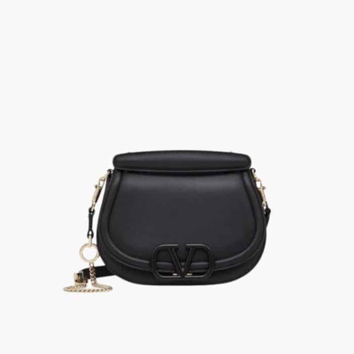 Valentino Vsling Bag In Grained Leather Black 26cm