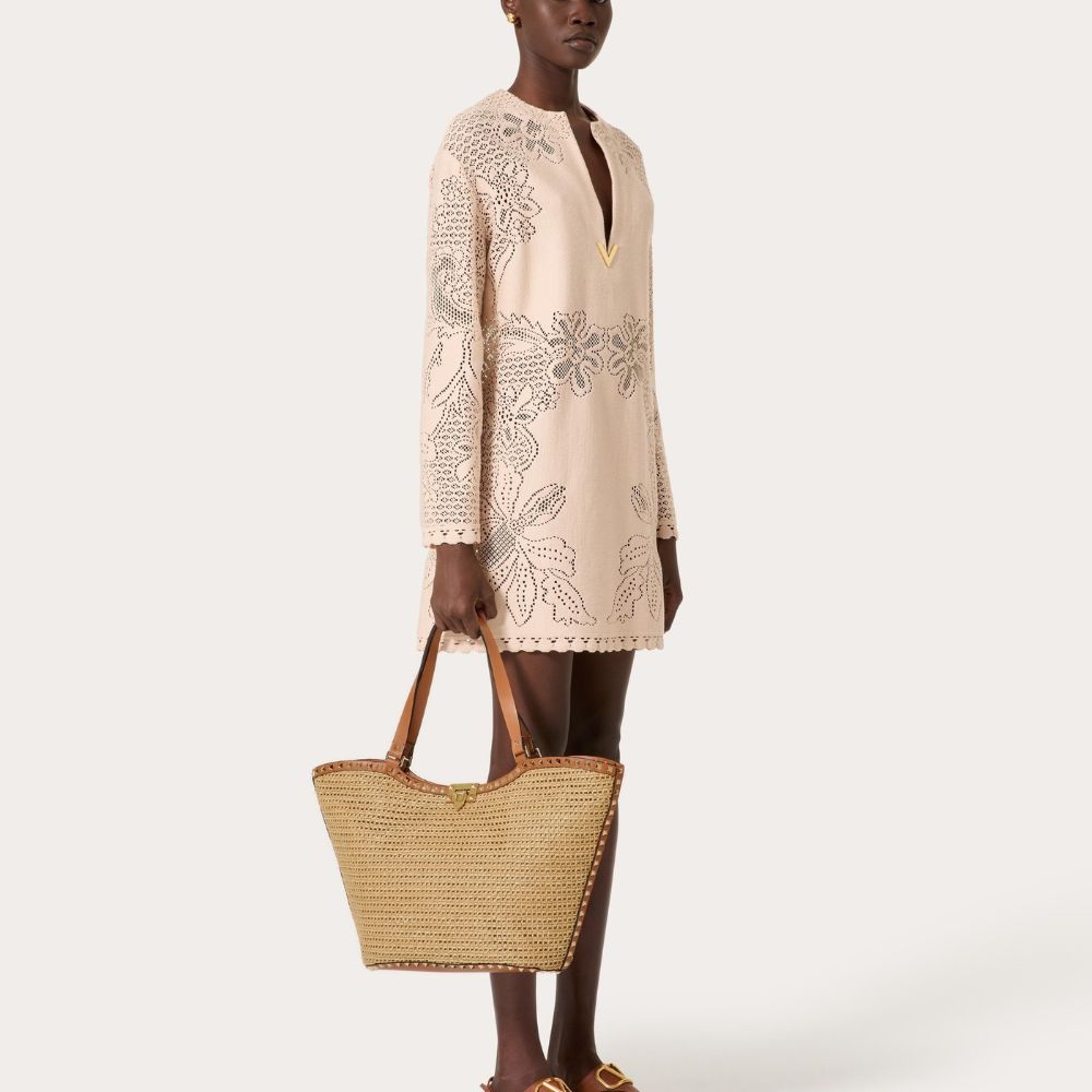 Valentino Garavani Rockstud Woven Raffia Tote Bag Natural 31cm 4W2B0N30MZI YHN - Image 9