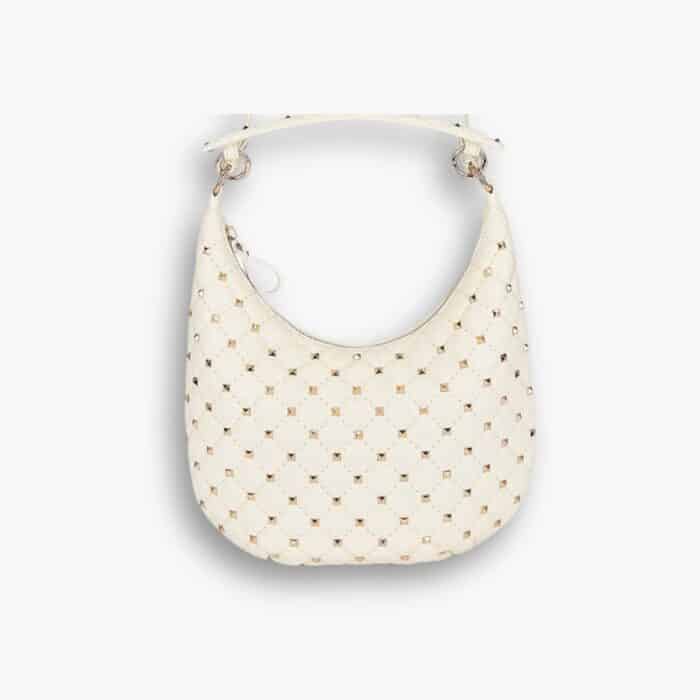 Valentino Rockstud Spike Leather Hobo Bag White 28cm